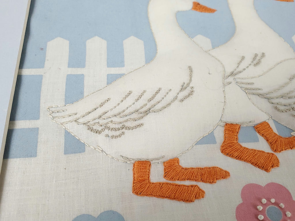 Vintage Country Style Fabric Puffy Applique White Geese Framed Wall Art - image 3 of 10