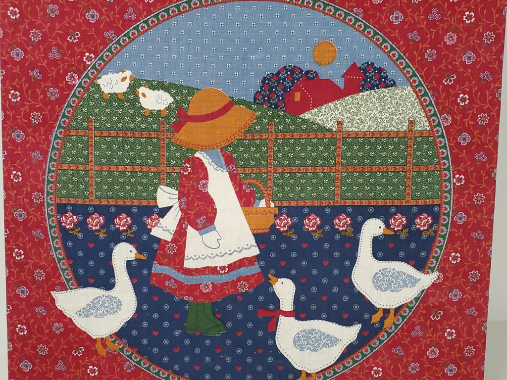 Vintage Sunbonnet Sue Calico Fabric Stretched Wooden Frame Country Wall Art - image 2 of 7