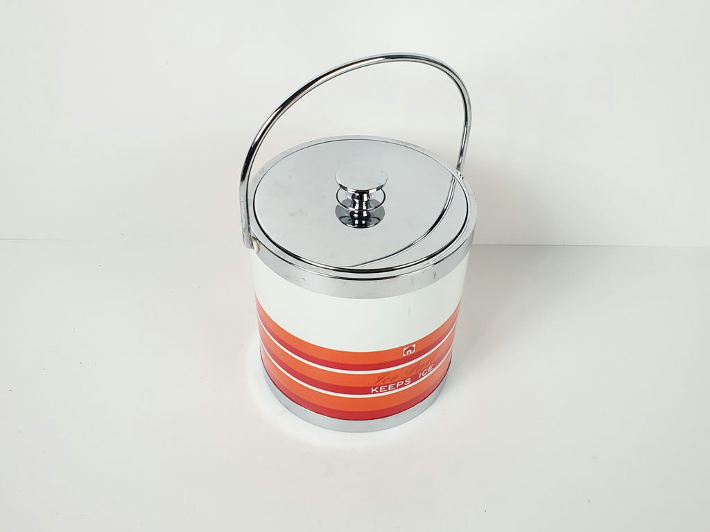 Vintage Japanese Iruka Retro Orange Striped Insulated Ice Pail Bucket - image 2 of 10