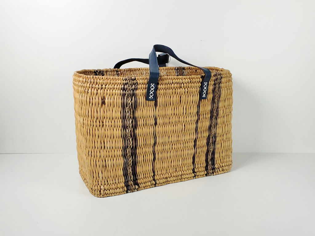 Boho Woven Straw Wicker Market Tote Bag Leather Handles Picnic Basket - image 1 of 9
