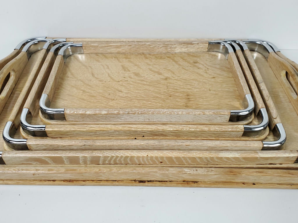 Vintage Mid-Century Wooden Nesting Serving Trays with Chrome Edges - 5 Piece Set - image 8 of 12