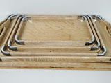 Vintage Mid-Century Wooden Nesting Serving Trays with Chrome Edges - 5 Piece Set - thumbnail 8 of 12