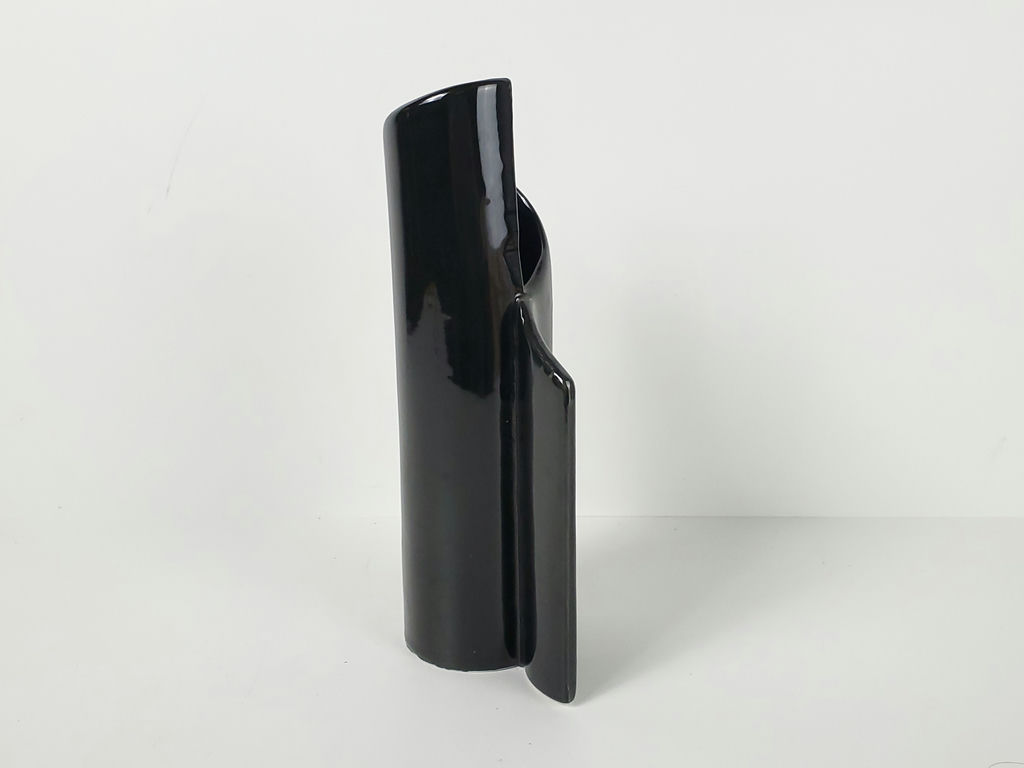 Modernist Black Ceramic Folded Wave Sculptural Ikebana Bud Vase - image 5 of 9