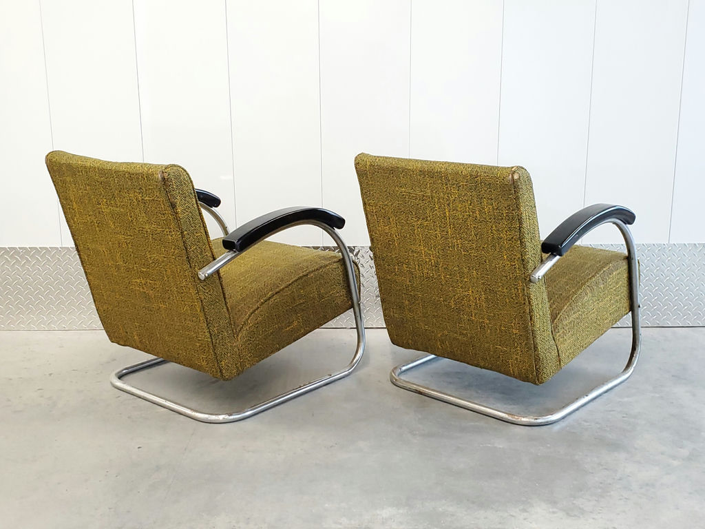 Pair of Vintage Mid-Century Bauhaus Tubular Chrome Lounge Chairs - Pair B - image 6 of 16