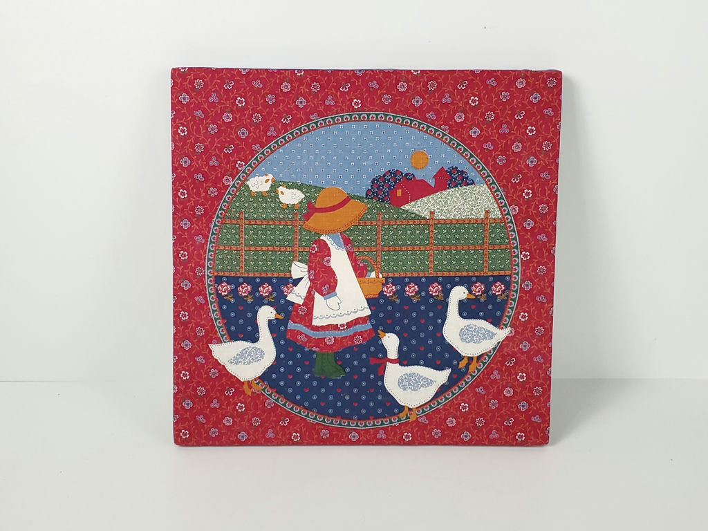 Vintage Sunbonnet Sue Calico Fabric Stretched Wooden Frame Country Wall Art - image 1 of 7