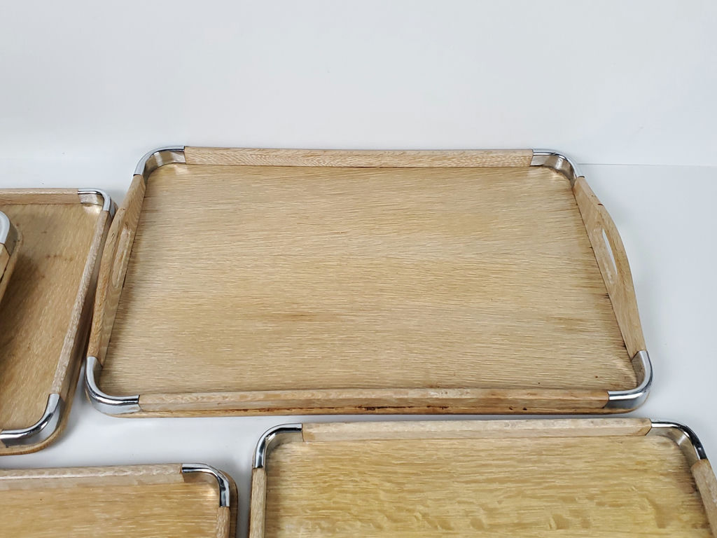 Vintage Mid-Century Wooden Nesting Serving Trays with Chrome Edges - 5 Piece Set - image 5 of 12