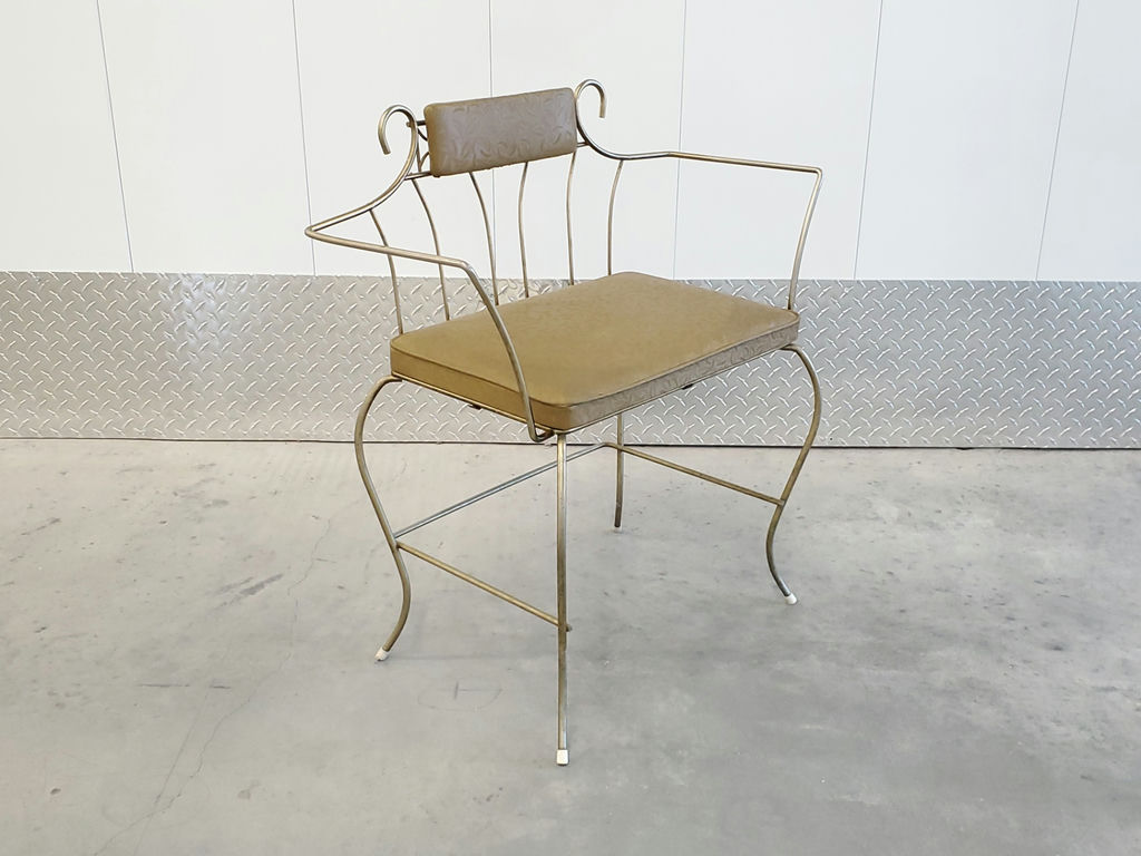 Vintage Hollywood Regency Scrolling Wrought Iron Vanity Chair - image 3 of 12