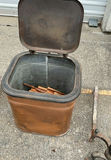 Antique fireplace equipment: pair of andirons and copper kindling or Ash bucket - thumbnail 4 of 5