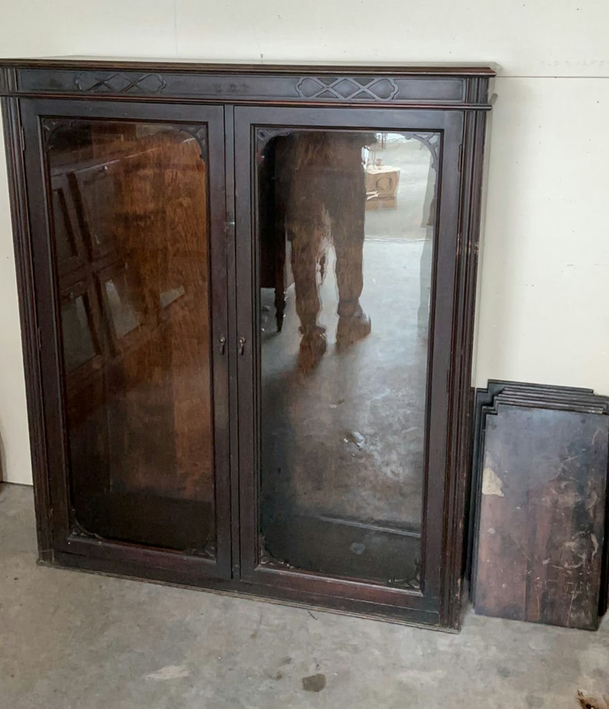 Vintage Dark Wood Display Case, Glass Doors - image 1 of 6