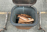 Antique fireplace equipment: pair of andirons and copper kindling or Ash bucket - thumbnail 3 of 5