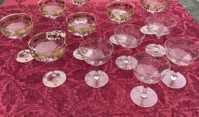 Vintage Gold-trimmed grapevine stemware collection - Image 1 of 6