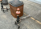 Antique fireplace equipment: pair of andirons and copper kindling or Ash bucket - thumbnail 2 of 5