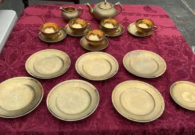 Gold-tone Japanese teapot set with cups, saucers and plates - Image 1 of 7