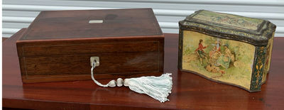 English Writing Desk And Antique Tin - Image 1 of 10