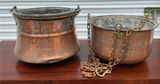 Pair of rustic copper pots with chains - thumbnail 1 of 5