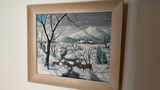 Mid 20th Century s.a. Quesada Signed Original Winter Landscape Oil Painting With Deer & Cabin - thumbnail 4 of 4