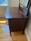 Antique Victorian Style Mahogany Bow-Front 3-Drawer Chest & Tilting Arched Vanity Mirror - thumbnail 2 of 5