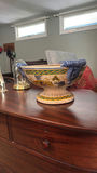 Decorative ceramic pedestal compote bowl with grapevine motif - thumbnail 2 of 4