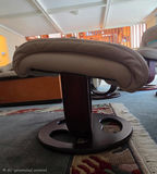 Leather Ottoman/Footstool – Tan Leather with Swivel Wood Base - thumbnail 2 of 4