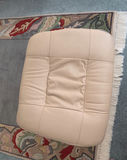 Leather Ottoman/Footstool – Tan Leather with Swivel Wood Base - thumbnail 1 of 4