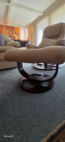 Leather Ottoman/Footstool – Tan Leather with Swivel Wood Base - thumbnail 4 of 4