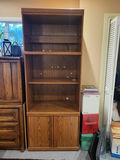 Tall Oak-Finish Display/Bookcase Cabinet with Lighted Top Shelf - thumbnail 1 of 3