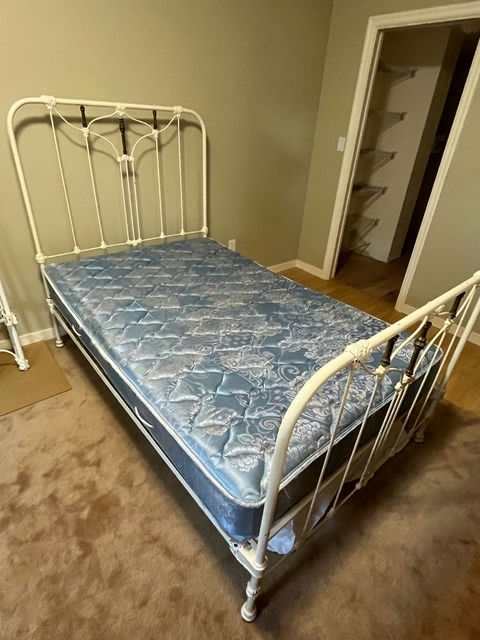 Antique Iron Bed with Brass Trim (Three-Quarter Size) — Complete with Mattress & Linens - image 1 of 3