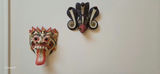 Decorative Carved Mask and Llama-Print Wool Textile - thumbnail 1 of 2