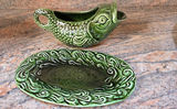 Green fish-shaped ceramic creamer with matching plate, stainless steel creamer with saucer, and Vinturi wine aerator box - thumbnail 5 of 7