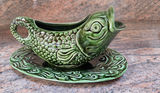 Green fish-shaped ceramic creamer with matching plate, stainless steel creamer with saucer, and Vinturi wine aerator box - thumbnail 2 of 7