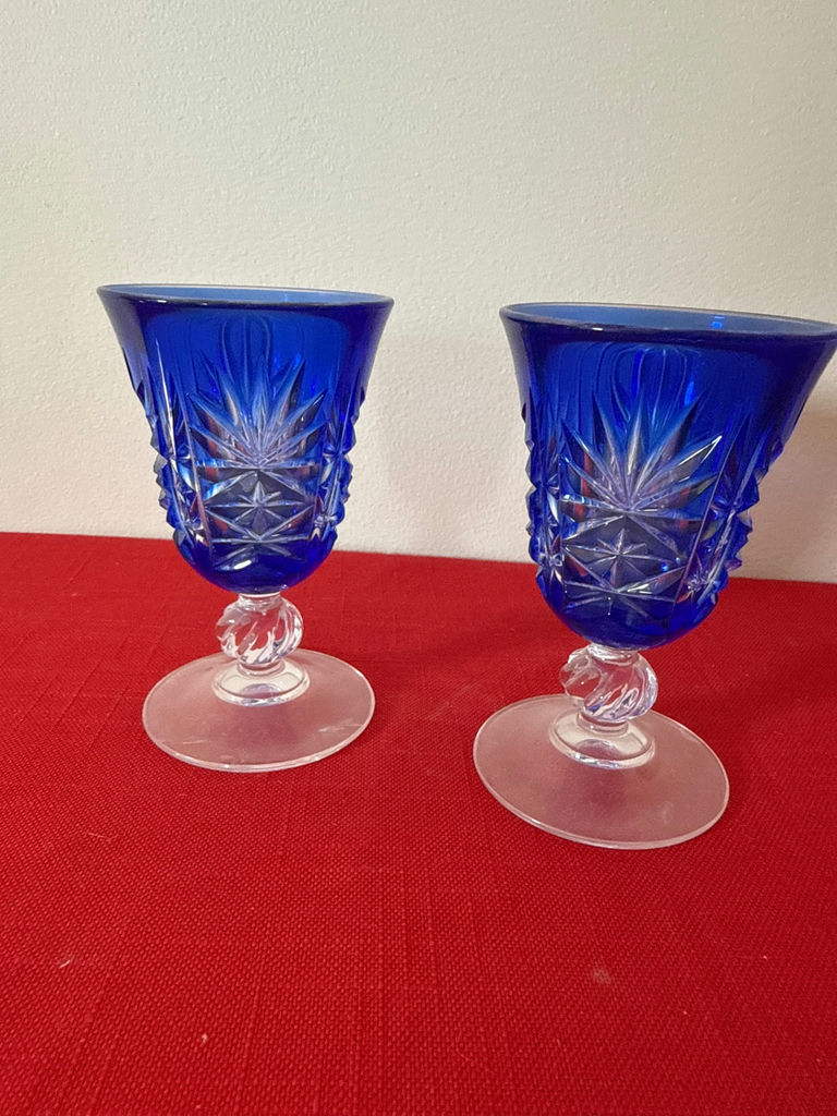 Edo Kiriko or Keimei Pair of cobalt blue cut-glass goblets - image 1 of 1