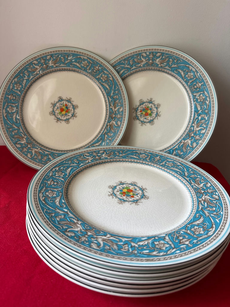 Set of Myott Medici Staffordshire dinner plates with teal border - image 2 of 3