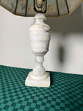 Marble-style table lamp with blue floral shade - thumbnail 2 of 7