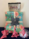 Flamingo-themed throw blanket with matching zip pouch and pink flamingo figurines - thumbnail 2 of 3