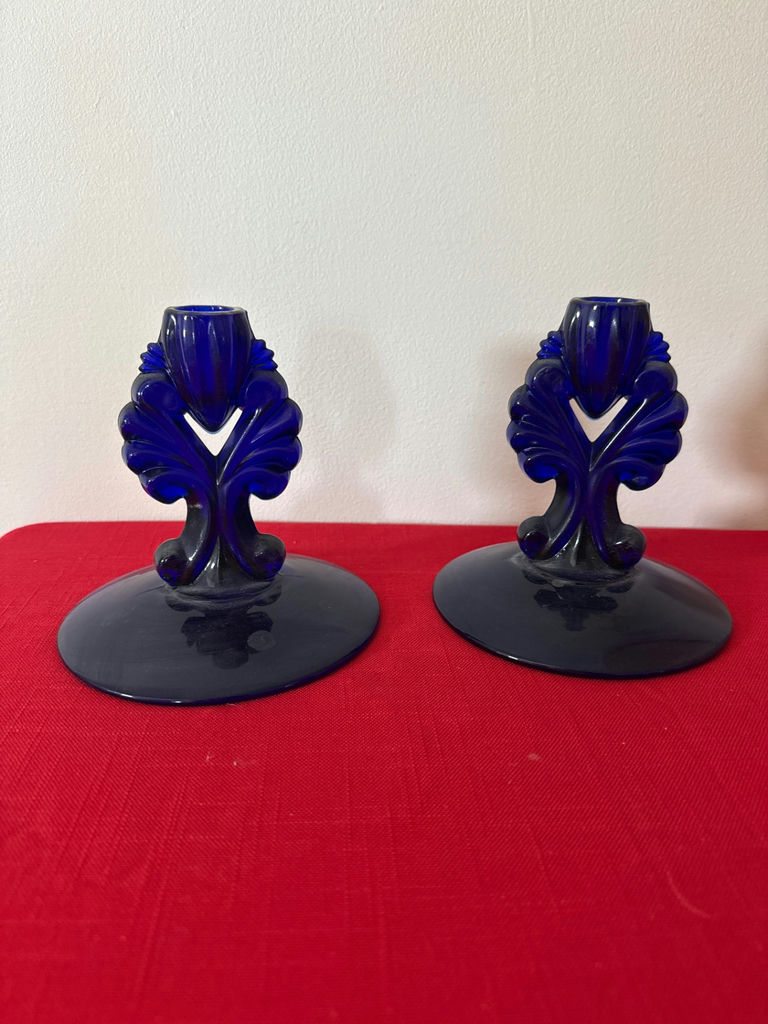 Pair of cobalt blue glass candlesticks - image 1 of 2