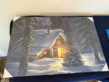 Battery-operated canvas print: winter cabin and Christmas tree - thumbnail 1 of 3