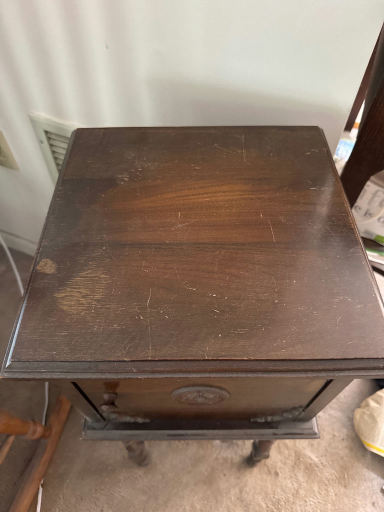 Antique dark wood end table with cabinet - image 3 of 4