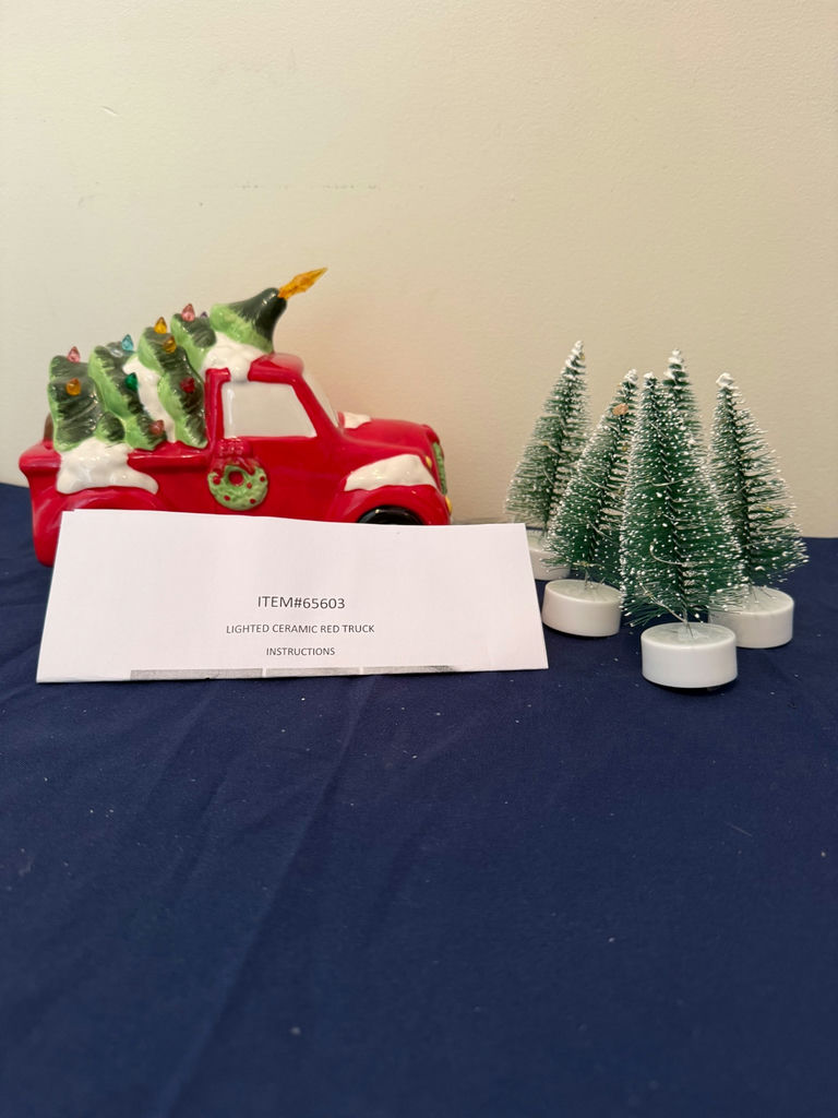 Lighted Ceramic Red Truck with Christmas Tree Load and Mini Bottle-Brush Trees - image 1 of 2