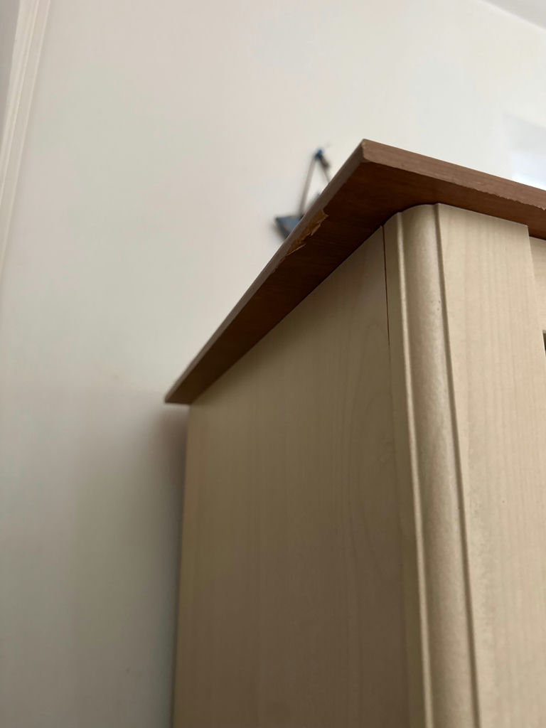 Tall Cream Cabinet with Shelves and Wood Top - image 7 of 7