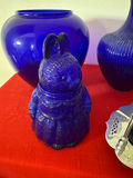 Blue Glass Vases, Rabbit Figurine, and Leaf Dish on Stand - thumbnail 1 of 3