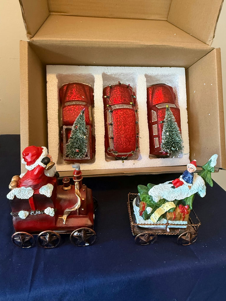 Red Vintage Christmas Car Ornaments with Mini Trees and Santa Figures - image 2 of 3