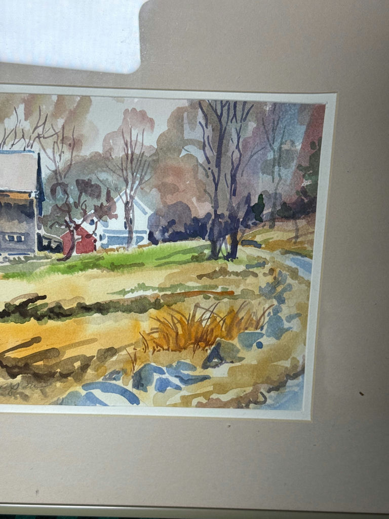 Framed watercolor landscape with farmhouse - image 3 of 7