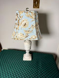 Marble-style table lamp with blue floral shade - thumbnail 1 of 7