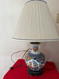 Porcelain floral lamp with pleated shade - thumbnail 1 of 5