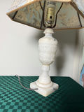 Marble-style table lamp with blue floral shade - thumbnail 4 of 7