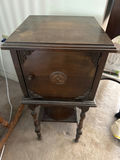 Antique dark wood end table with cabinet - thumbnail 1 of 4