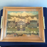 Framed folk-art print of houses and horse-drawn carriages 16x13.5 - thumbnail 2 of 2