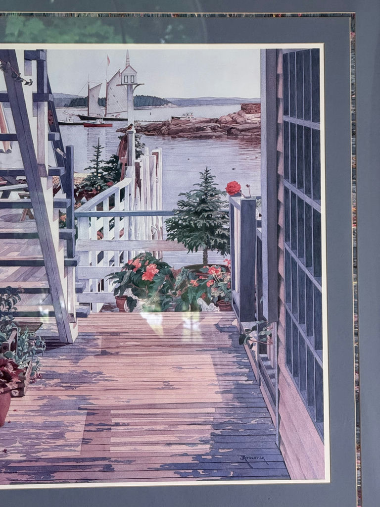 Framed seaside porch print with potted flowers - image 3 of 4