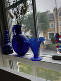 Cobalt blue glass vases and plate with hanging dreamcatchers - thumbnail 3 of 4