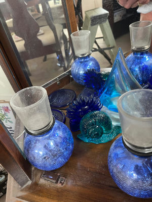 Blue Glass Decorative Candle Holders and Vases - Image 1 of 2